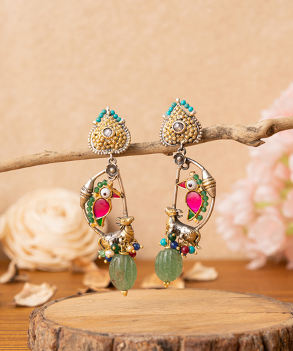 Inaya_Multicoloured_Dangler_Handcrafted_Pure_Silver_Earrings_With_Stones_And_Pearls_WeaverStory_01