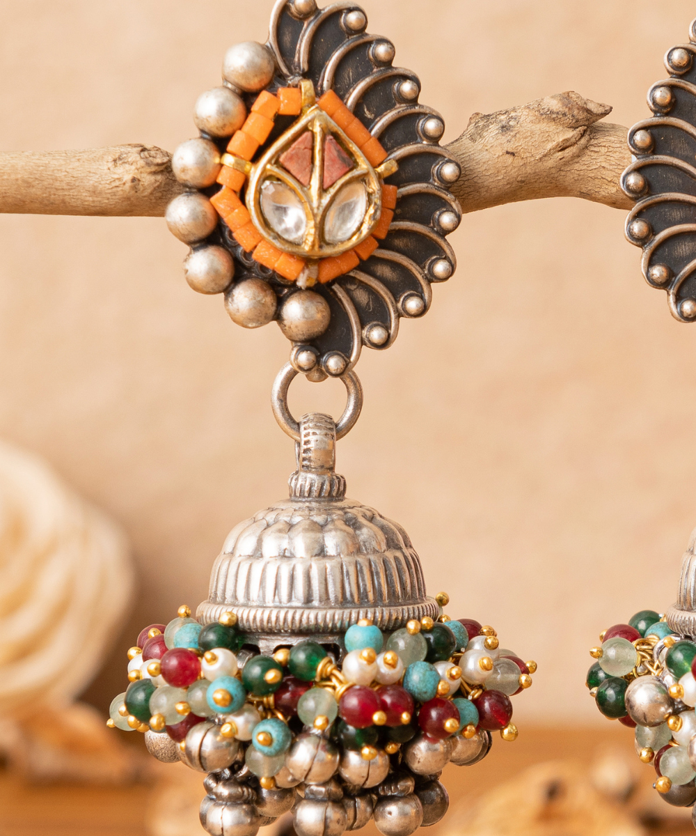 Ishrat_Multicoloured_Handcrafted_Pure_Silver_Earrings_With_Stones_And_Pearls_WeaverStory_02