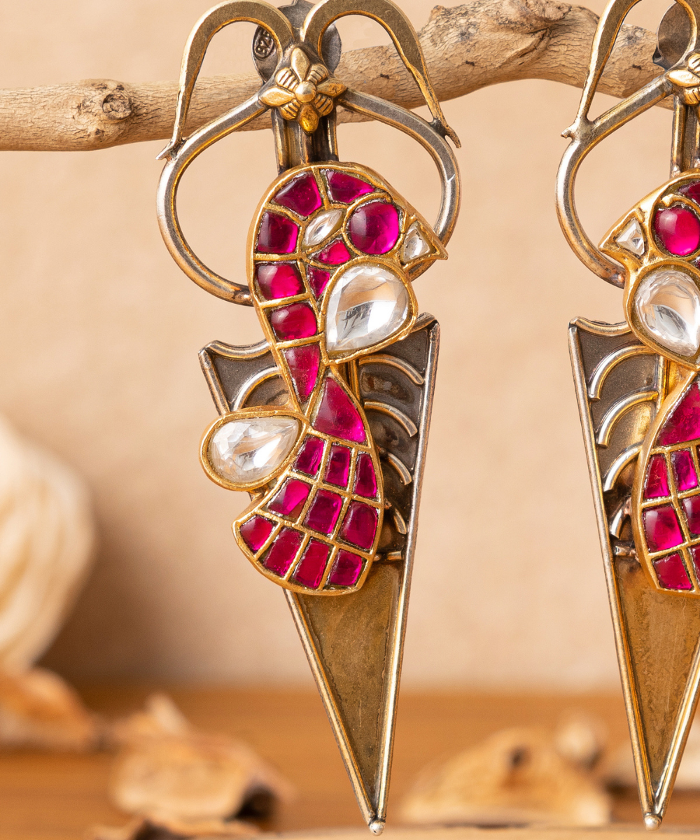 Bismah_Multicoloured_Handcrafted_Pure_Silver_Earrings_With_Stones_And_Polki_WeaverStory_02