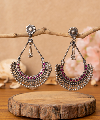 Iqra_Handcrafted_Pure_Silver_Earrings_With_Pink_Stones_WeaverStory_01