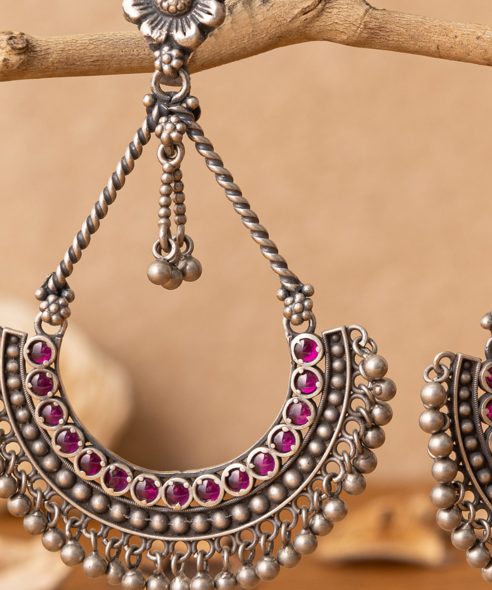 Iqra_Handcrafted_Pure_Silver_Earrings_With_Pink_Stones_WeaverStory_02