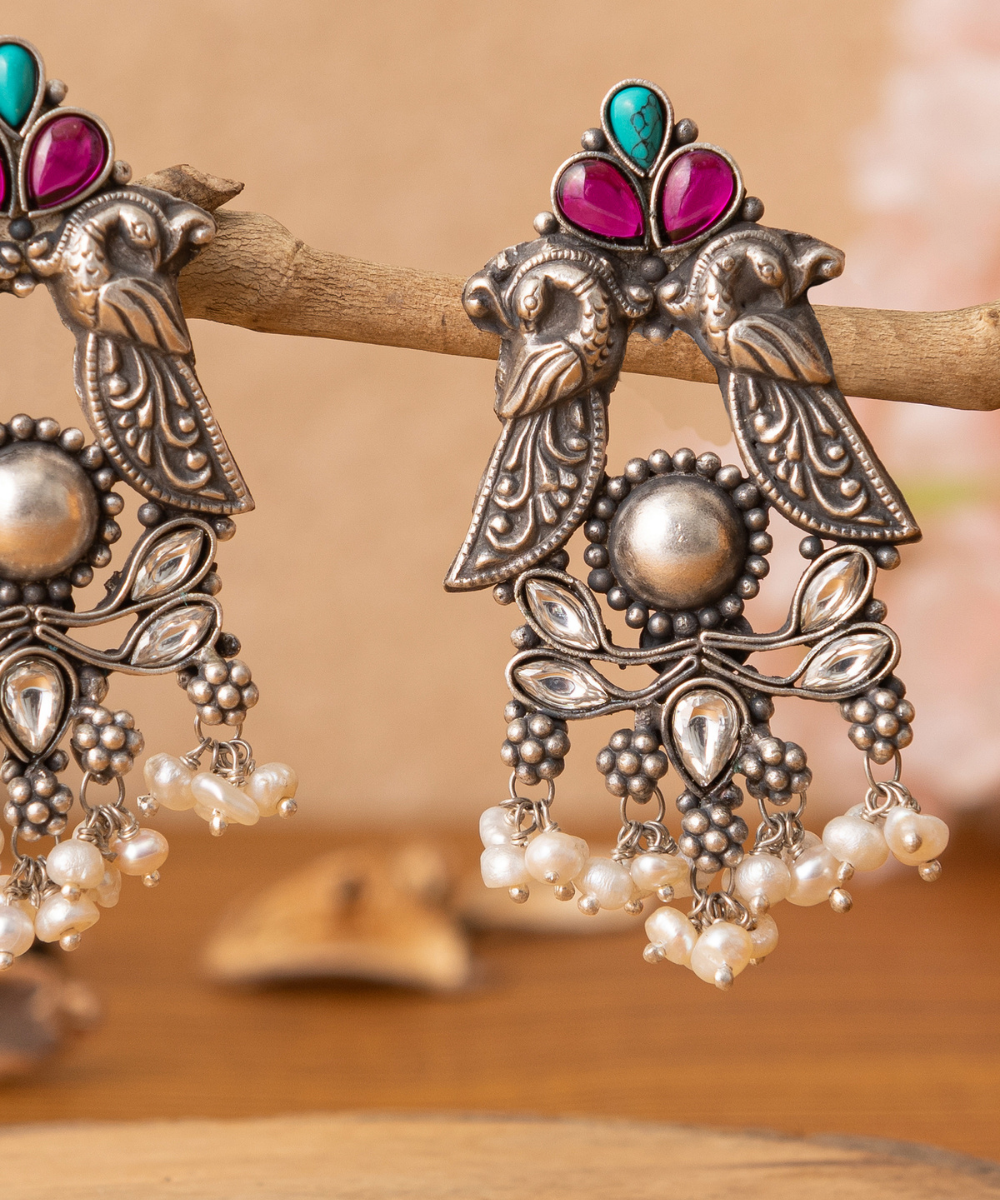 Anam_Handcrafted_Oxidised_Pure_Silver_Earrings_With_Stones_And_Pearls_WeaverStory_02