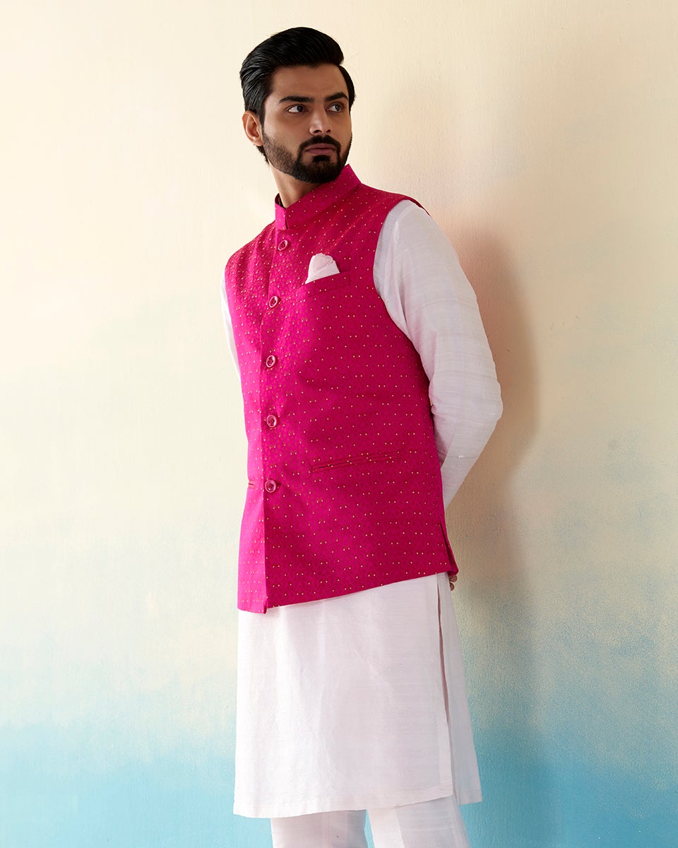 Buy NEUDIS Pink Solid Cotton Regular Fit Men's Nehru Jacket & Kurta Set |  Shoppers Stop