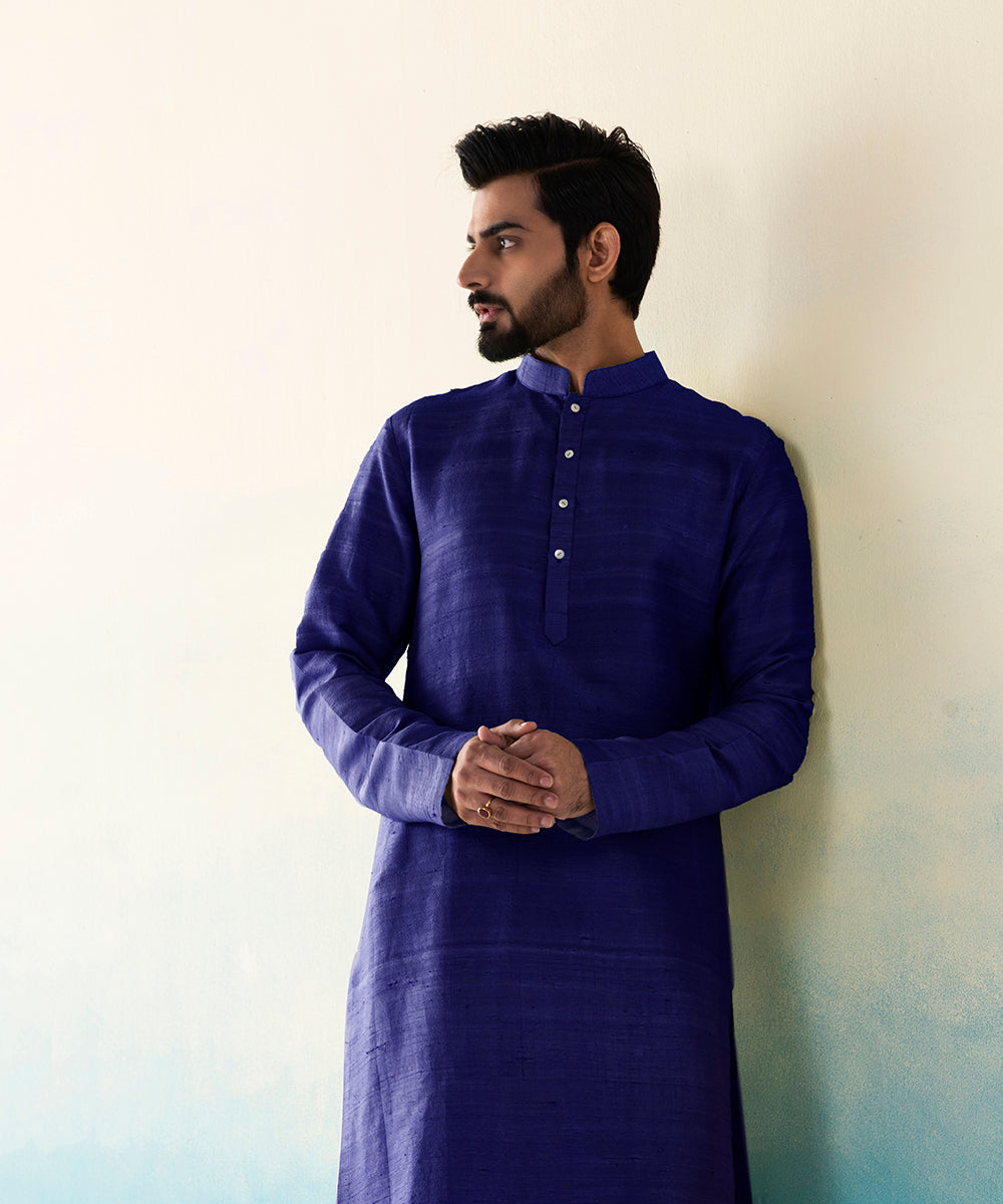 Navy_Blue_Raw_Silk_Kurta_Churidar_set_WeaverStory_01