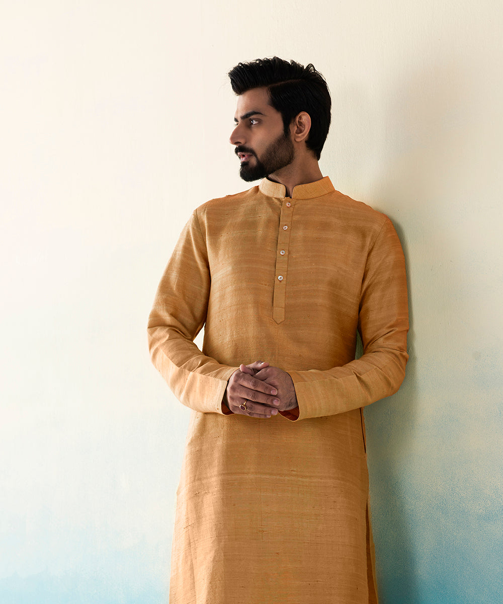 Mustard_Yellow_Raw_Silk_Kurta_Churidar_set_WeaverStory_01