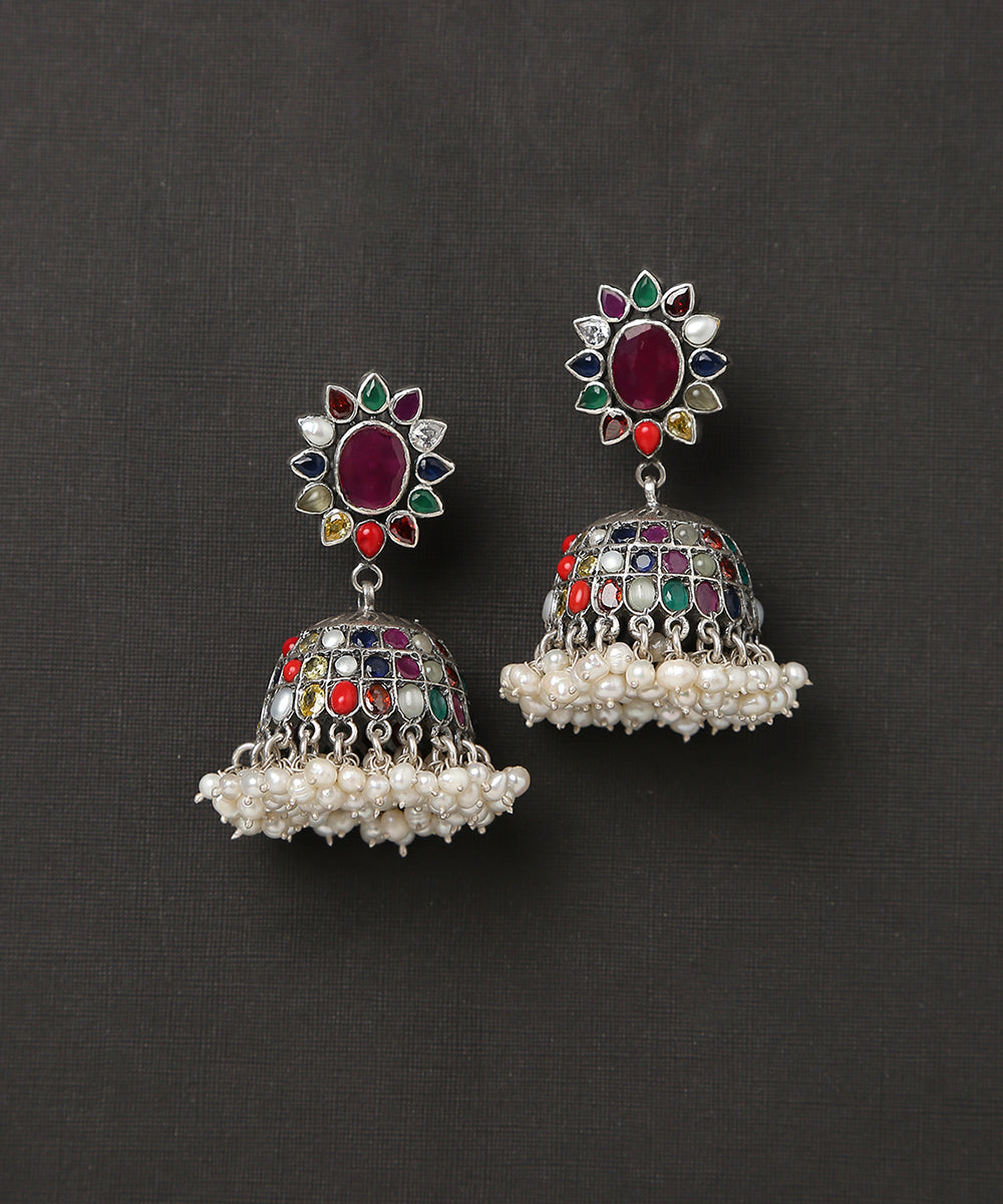 Pure_Silver_Jhumki_With_Multicolor_Stones_And_Pearls_WeaverStory_02