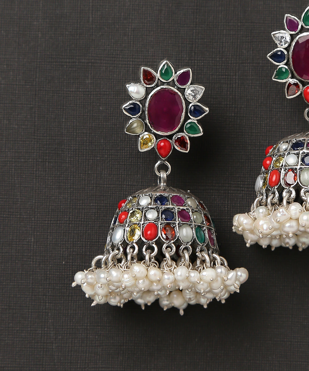 Pure_Silver_Jhumki_With_Multicolor_Stones_And_Pearls_WeaverStory_03