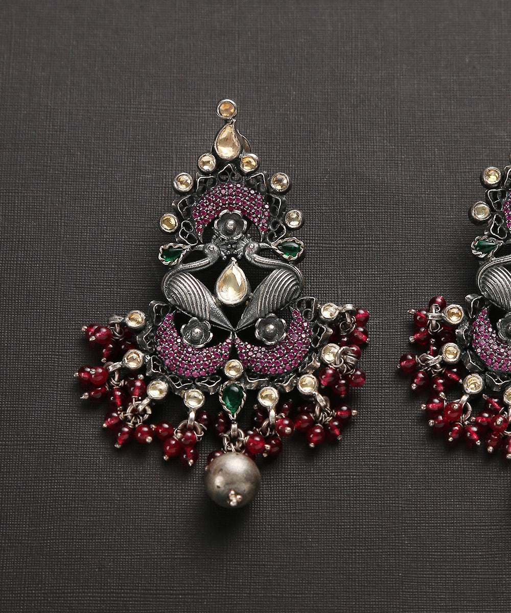 Steling Silver Jhumkas with Flower Motif - Desically Ethnic