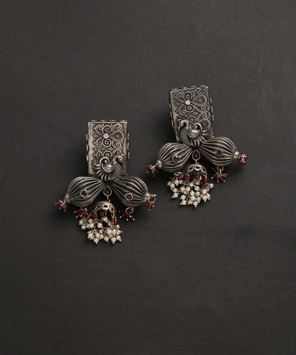 Handcrafted_Pure_Silver_Earrings_With_Peacock_And_Jhumki_WeaverStory_02