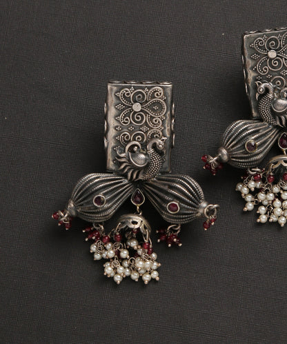 Handcrafted_Pure_Silver_Earrings_With_Peacock_And_Jhumki_WeaverStory_03