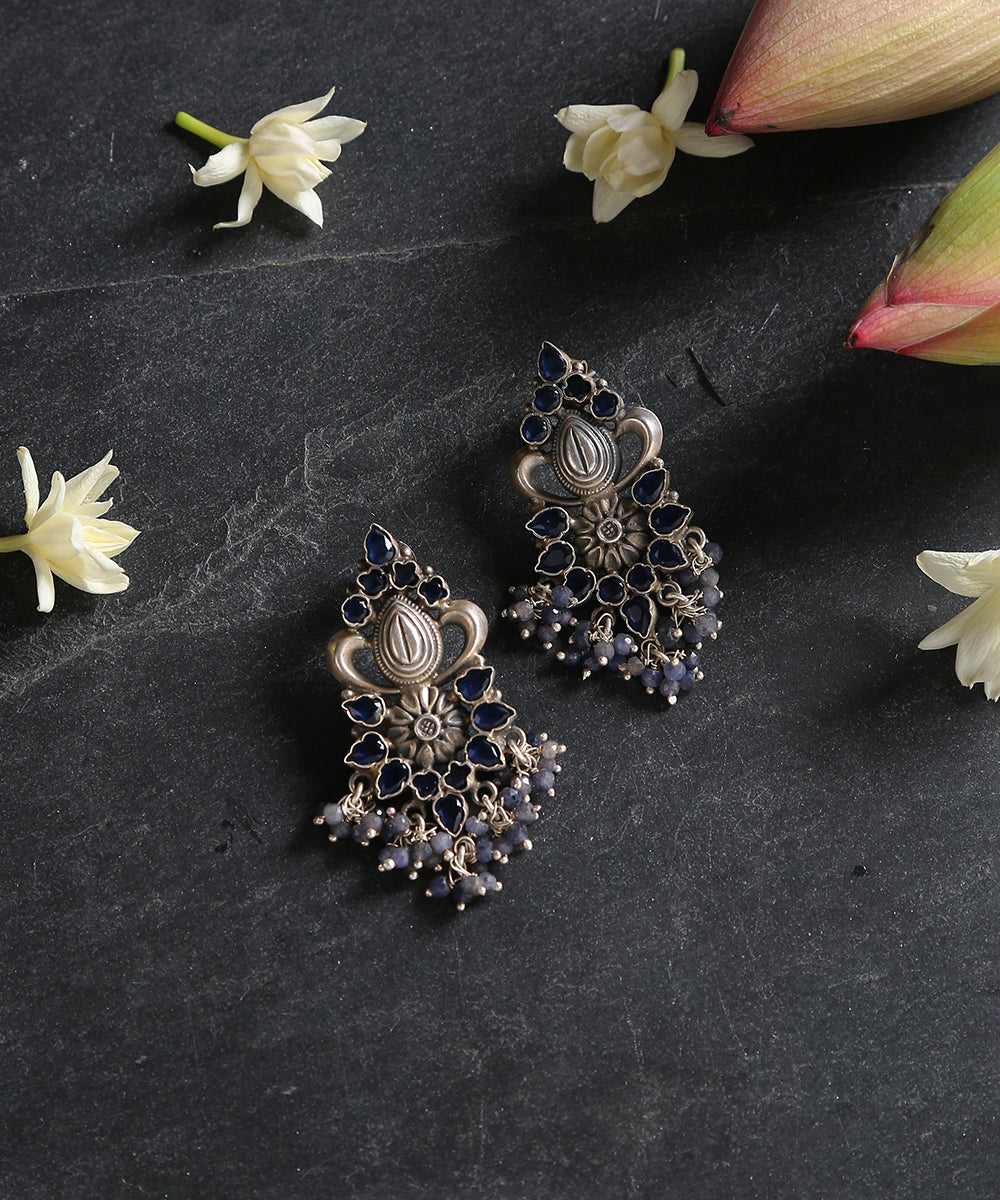 Pure_Silver_Oxidised_Earrings_With_Blue_Sapphires_WeaverStory_01
