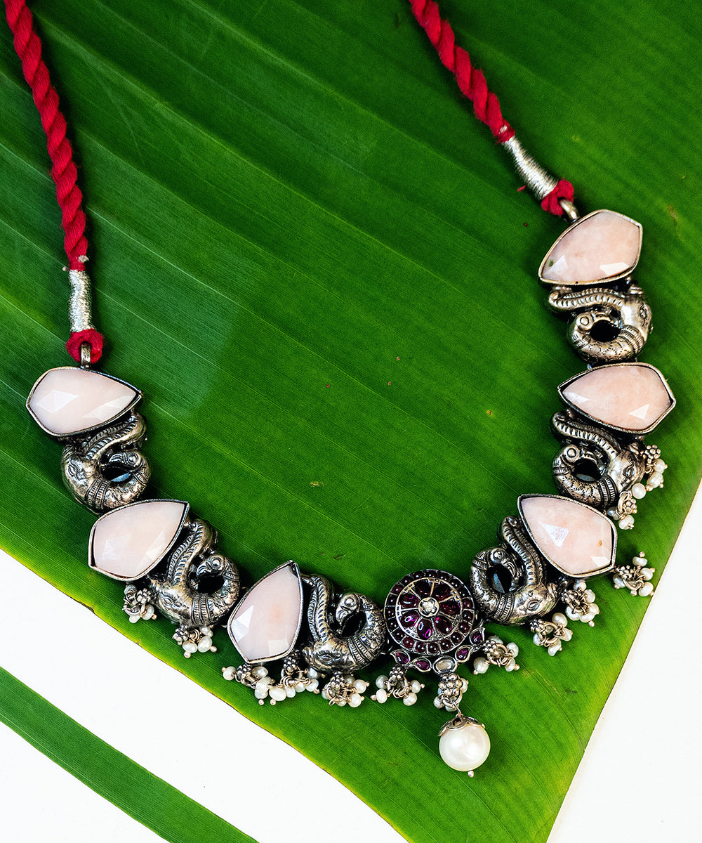 Shumaila_Handcrafted_Oxidised_Pure_Silver_Necklace_Set_With_Rose_Quartz_And_Stones_WeaverStory_01