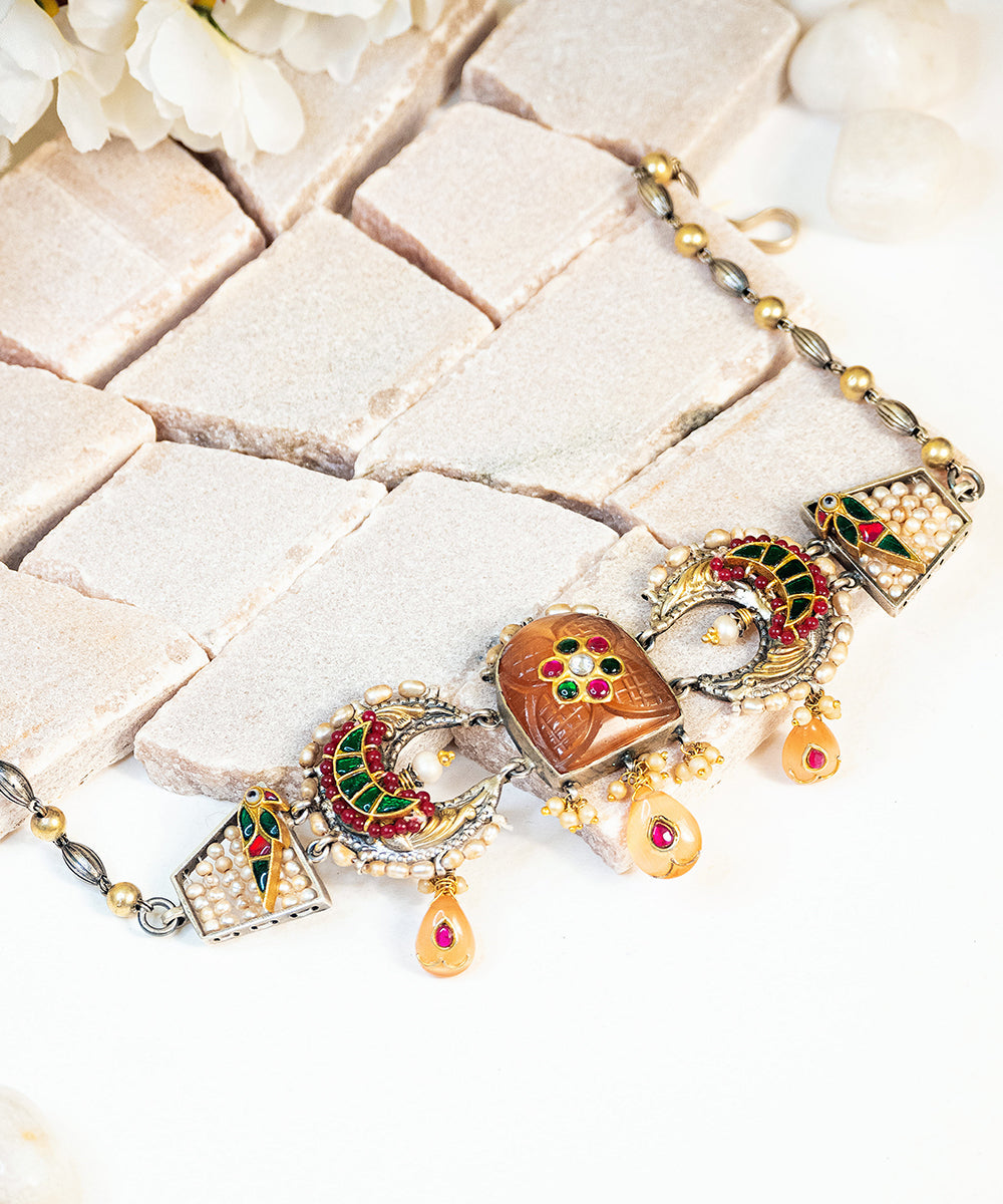 Aifa_Handcrafted_Oxidised_Pure_Silver_Necklace_With_Kundan_And_Pearls_WeaverStory_01