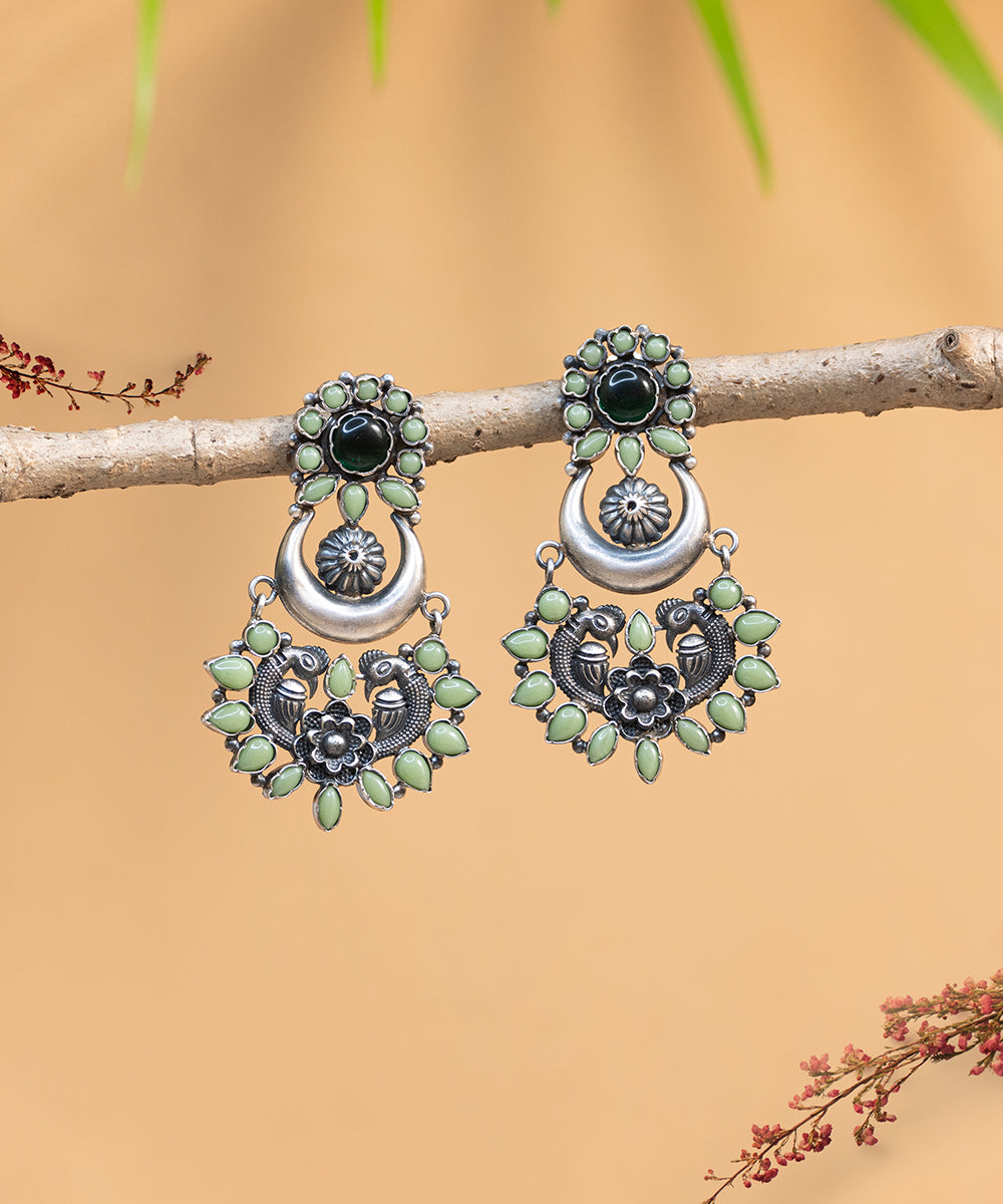 Mareeha_Handcrafted_Oxidised_Pure_Silver_Earrings_With_Jade_Stones_WeaverStory_01