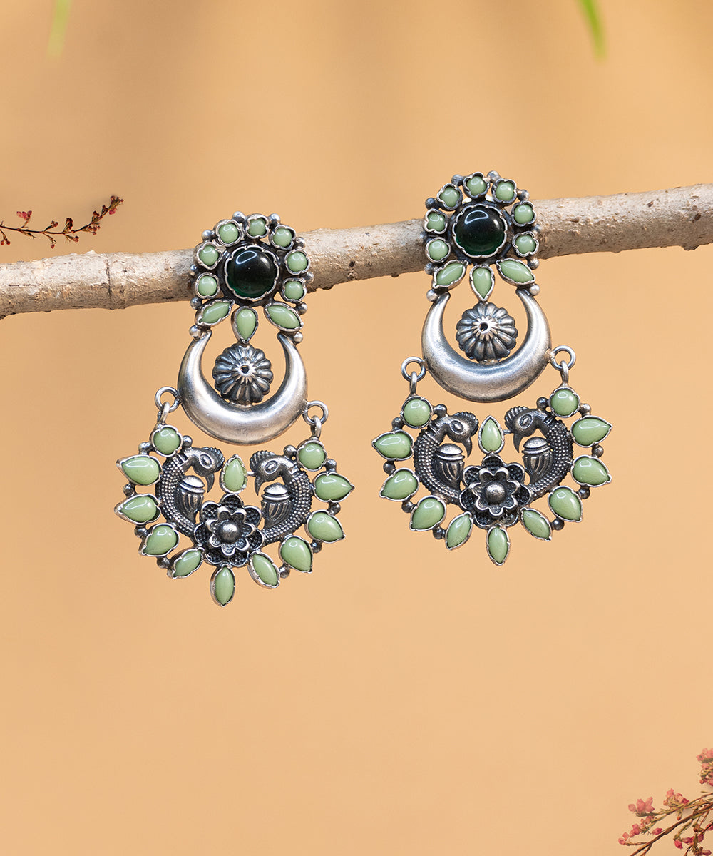 Mareeha_Handcrafted_Oxidised_Pure_Silver_Earrings_With_Jade_Stones_WeaverStory_02