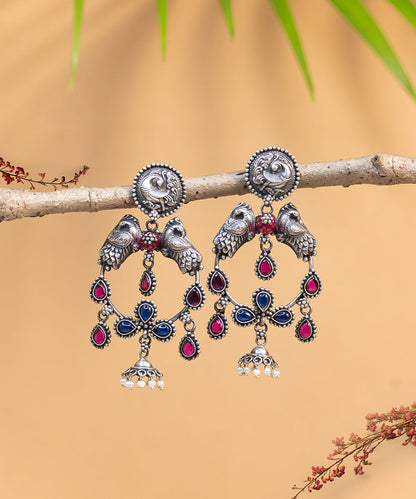 Afreen_Handcrafted_Oxidised_Pure_Silver_Earrings_With_Red_Onyx_WeaverStory_01