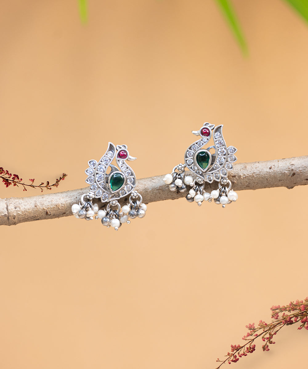 Mashael_Handcrafted_Oxidised_Pure_Silver_Earrings_With_Pearls_And_Stones_WeaverStory_01