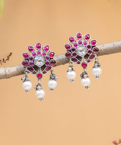 Zohal_Handcrafted_Oxidised_Pure_Earrings_With_Stones_And_Pearls_WeaverStory_02