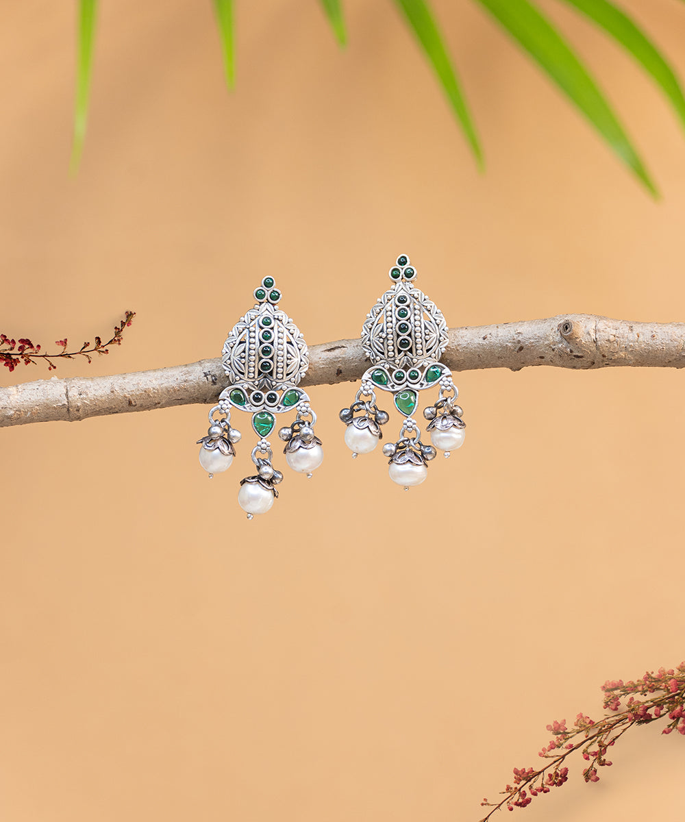 Atiqa_Handcrafted_Oxidised_Pure_Silver_Earrings_With_Pearls_And_Stones_WeaverStory_01