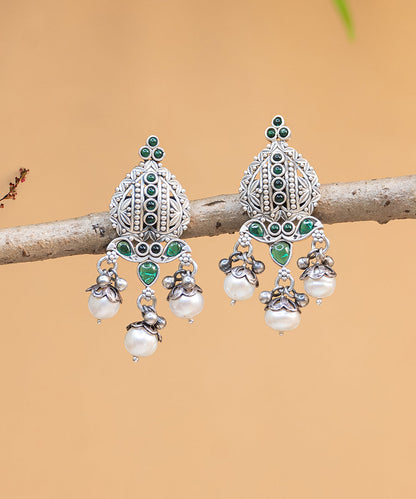 Atiqa_Handcrafted_Oxidised_Pure_Silver_Earrings_With_Pearls_And_Stones_WeaverStory_02