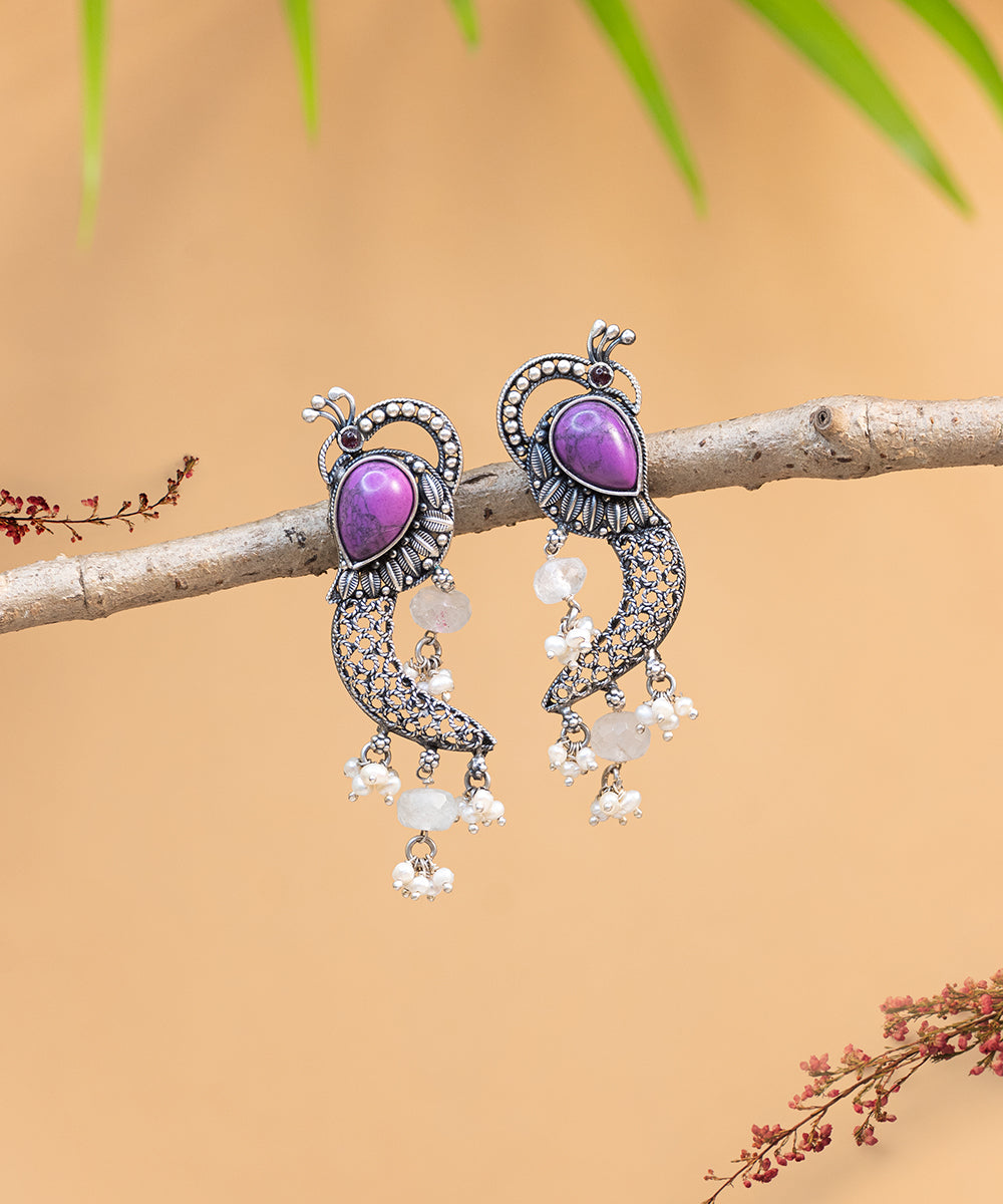 Shahreen_Handcrafted_Oxidised_Pure_Silver_Earrings_With_Pearls_And_Stones_WeaverStory_01
