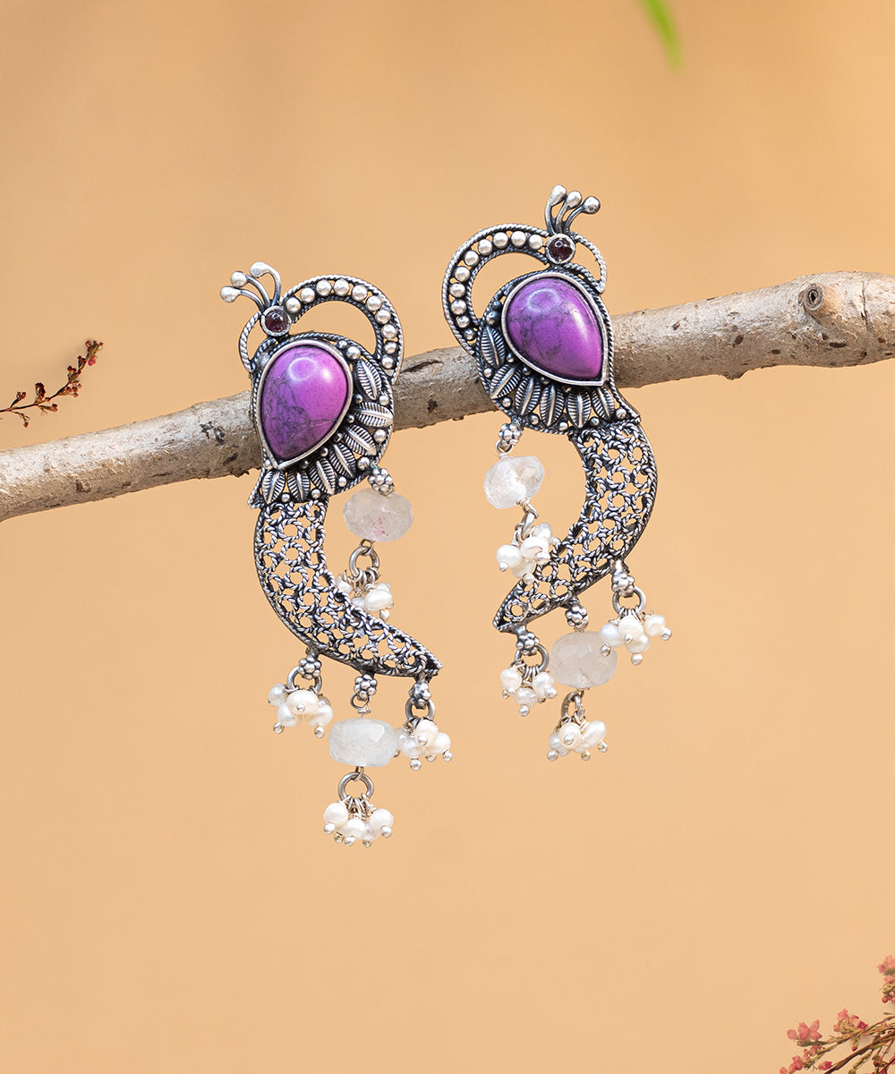 Shahreen_Handcrafted_Oxidised_Pure_Silver_Earrings_With_Pearls_And_Stones_WeaverStory_02