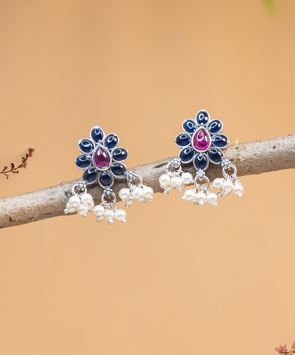 Naheed_Handcrafted_Oxidised_Pure_Silver_Earrings_With_Stones_And_Pearls_WeaverStory_02