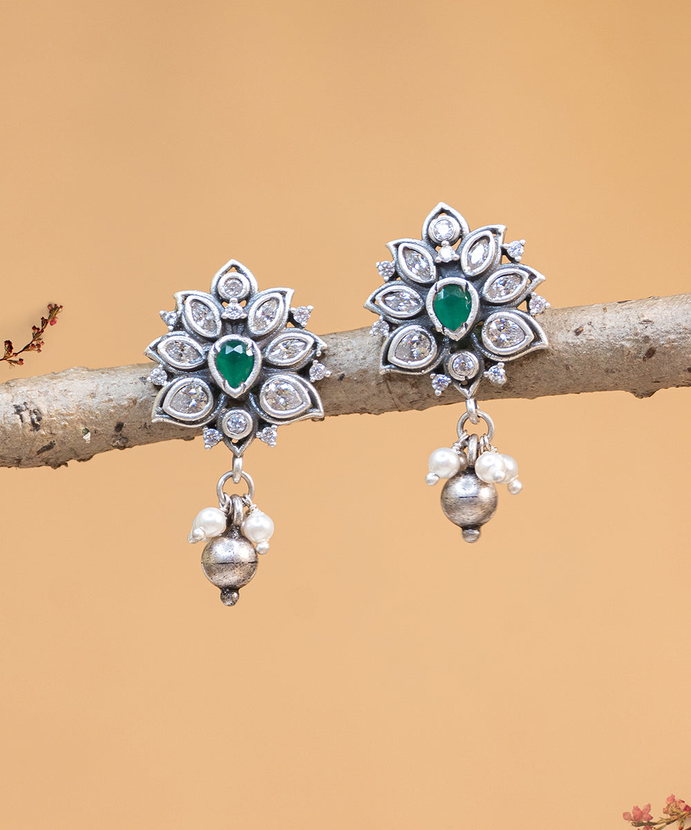 Ibtisam_Handcrafted_Oxidised_Pure_Silver_Earrings_With_Pearls_And_Stones_WeaverStory_02