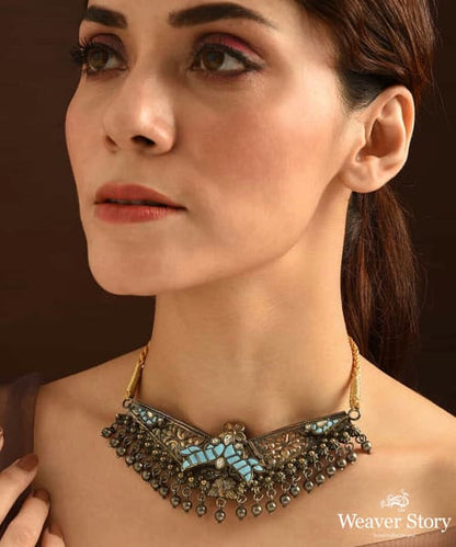 Samaira_Handcrafted_Oxidised_Pure_Silver_Turquoise_Dual_Tone_Choker_WeaverStory_01