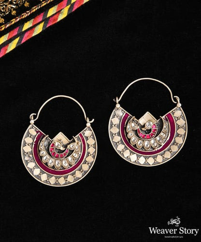 Rabia_Handcrafted_OxidisedMulticolor_Pure_Silver_Earrings_With_Red_Kundan_WeaverStory_02