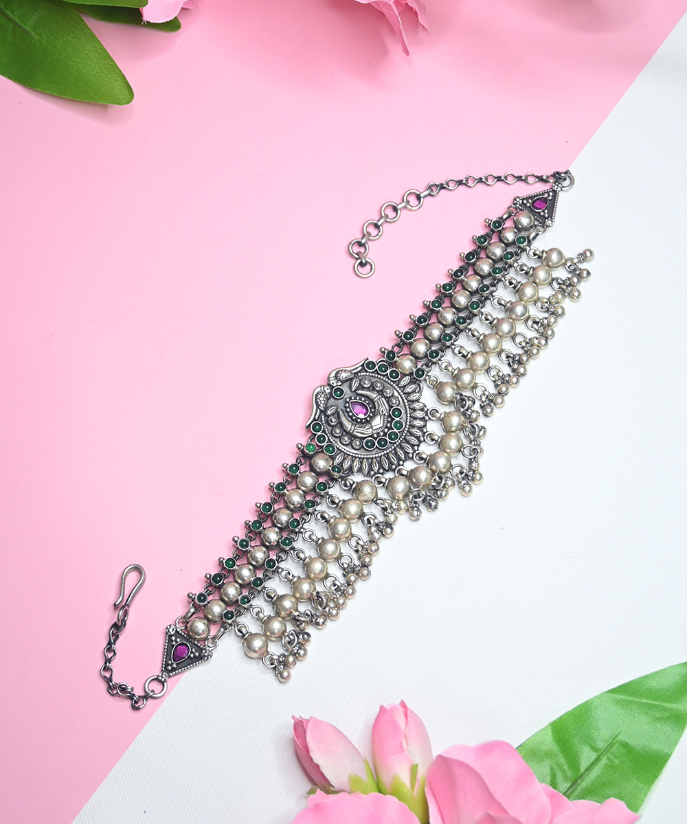 Azra_Oxidised_Choker_With_Green_Onyx_And_Ruby_Handcrafted_In_Pure_Silver_WeaverStory_01