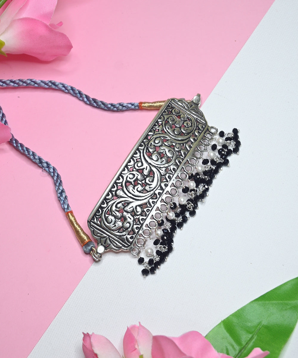 Fareeha_Oxidised_Choker_With_Black_Onyx_Handcrafted_In_Pure_Silver_WeaverStory_01