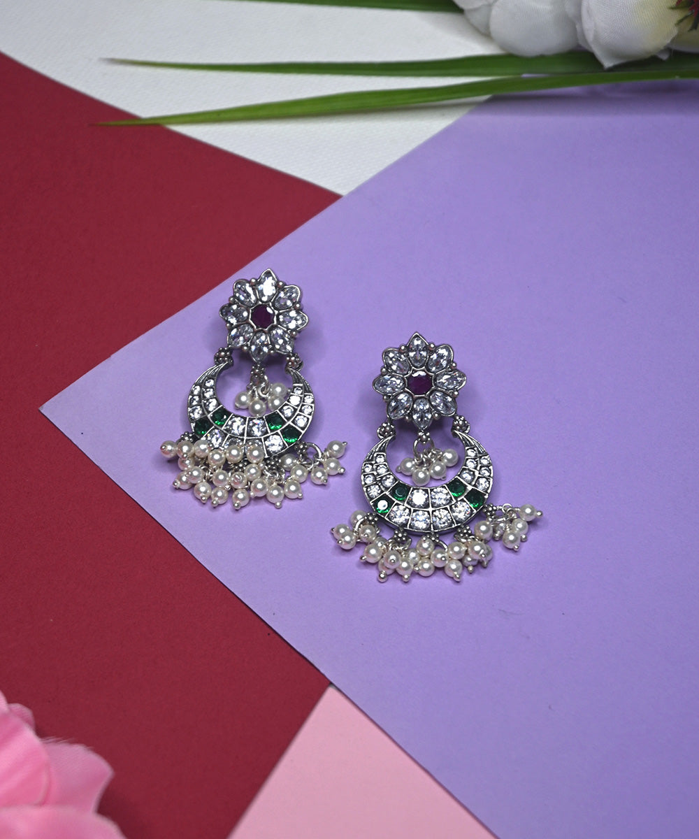 Anabia_Handcrafted_Oxidised_Pure_Silver_Earrings_With_Ruby_And_Pearls_WeaverStory_01