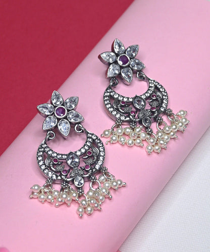 Mahnoor_Handcrafted_Oxidised_Pure_Silver_Earrings_With_Pearls_And_Ruby_WeaverStory_02