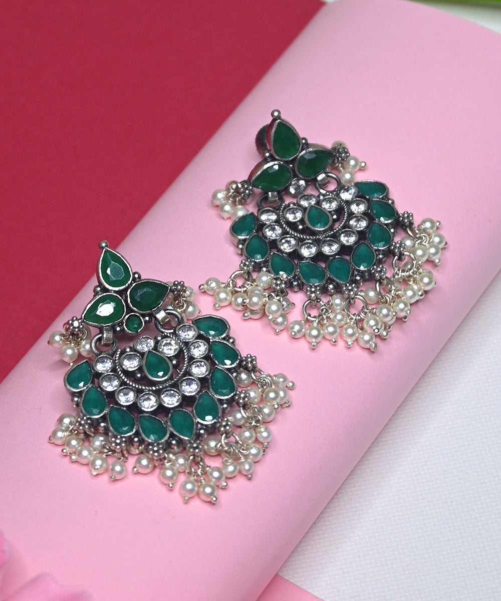Laraib_Handcrafted_Oxidised_Pure_Silver_Earrings_With_Pearls_And_Ruby_WeaverStory_02