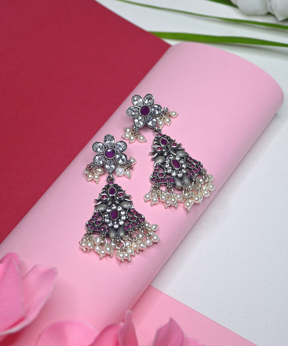 Hafsa_Earrings_With_Ruby_And_Pearls_Handcrafted_In_Pure_Silver_WeaverStory_01