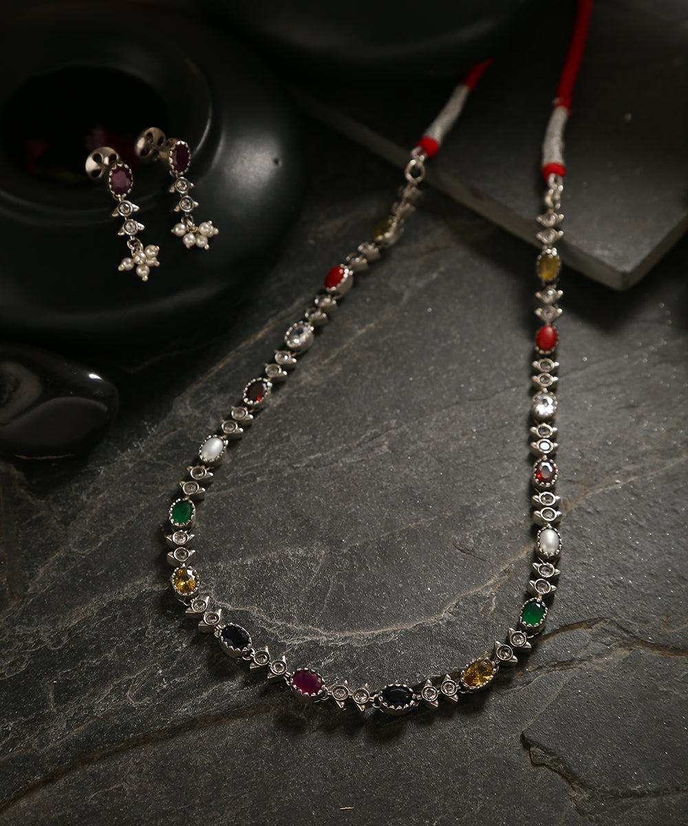 Cora_Handcrafted_Multicolor_Oxidised_Pure_Silver_Necklace_Set_WeaverStory_01