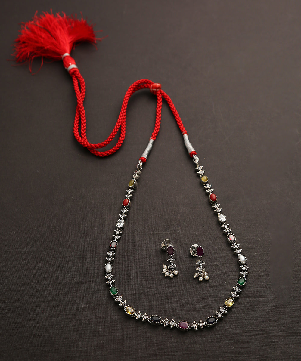 Cora_Handcrafted_Multicolor_Oxidised_Pure_Silver_Necklace_Set_WeaverStory_02