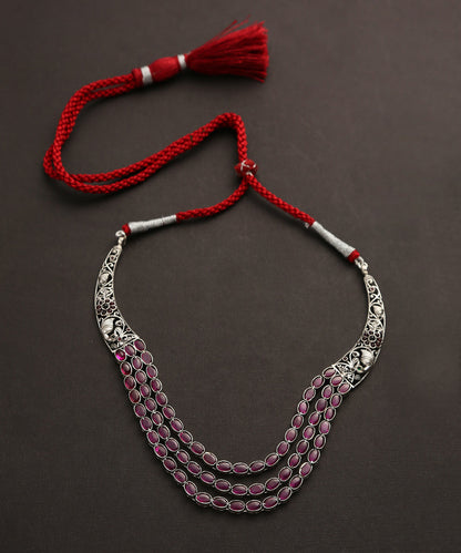 Amarilis_Red_Handcrafted_Oxidised_Pure_Silver_Necklace_WeaverStory_02