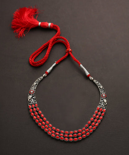 Bhaumi_Handcrafted_Bold_Red_Oxidised_Pure_Silver_Teen_Ladi_Necklace_WeaverStory_02