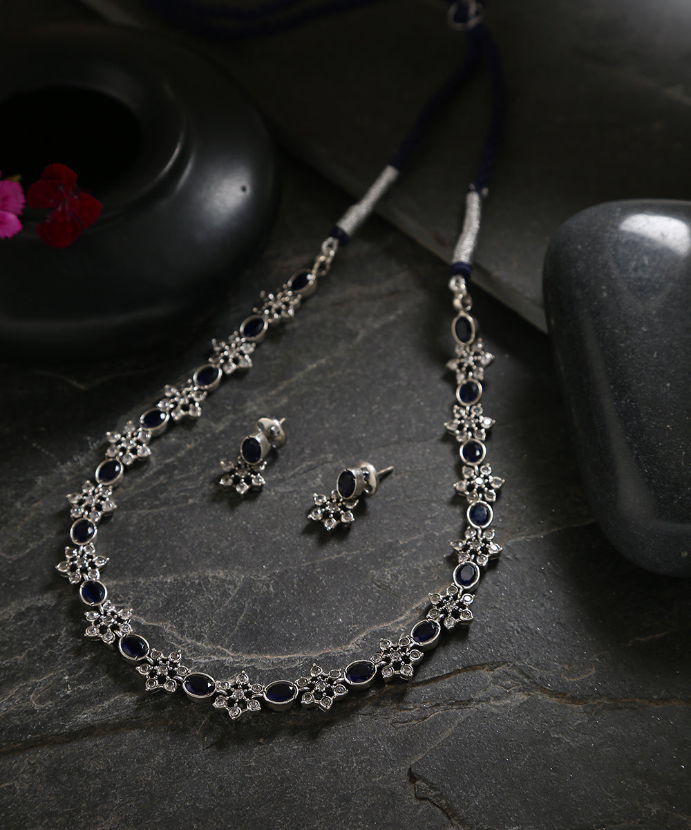 Pranavi_Handcrafted_Oxidised_Pure_Silver_Black_Necklace_Set_WeaverStory_01
