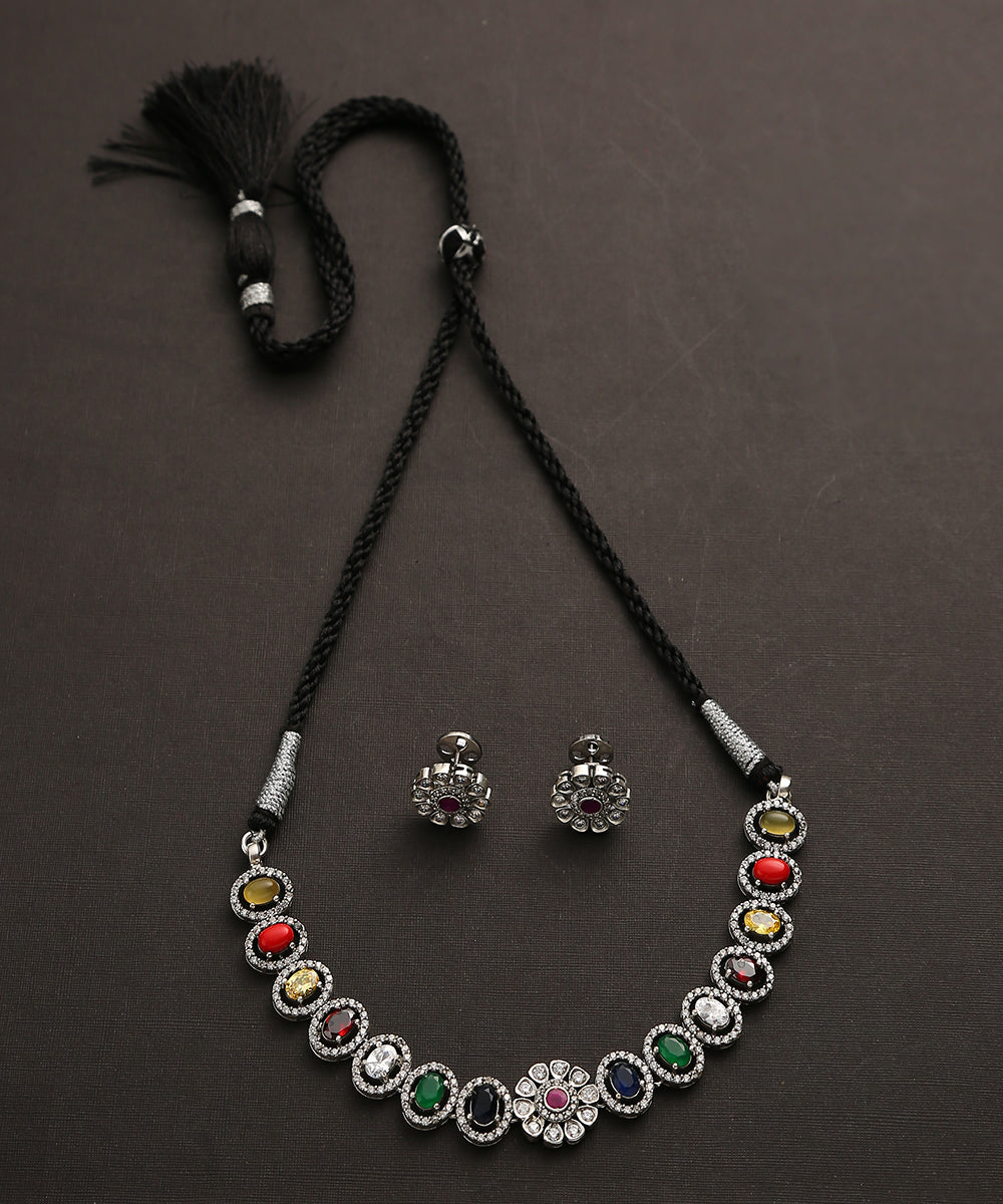 Mahika_Handcrafted_Oxidised_Pure_Silver_Multicolor_Necklace_Set_WeaverStory_02