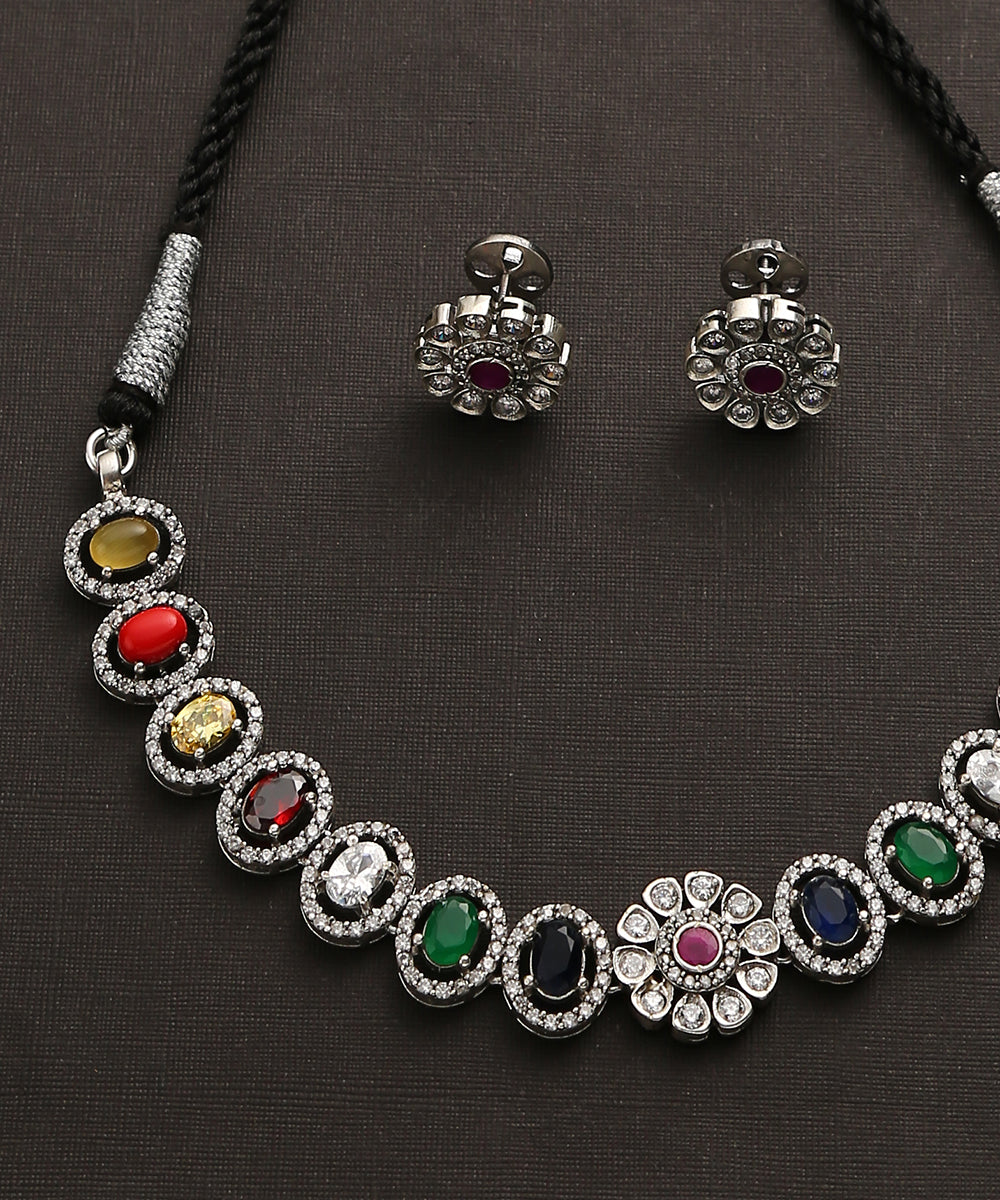 Mahika_Handcrafted_Oxidised_Pure_Silver_Multicolor_Necklace_Set_WeaverStory_03