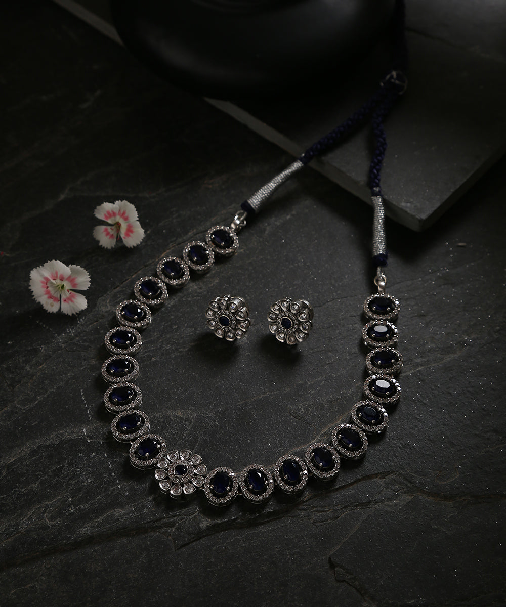 Shalini_Handcrafted_Oxidised_Pure_Silver_Black_Necklace_Set_WeaverStory_01