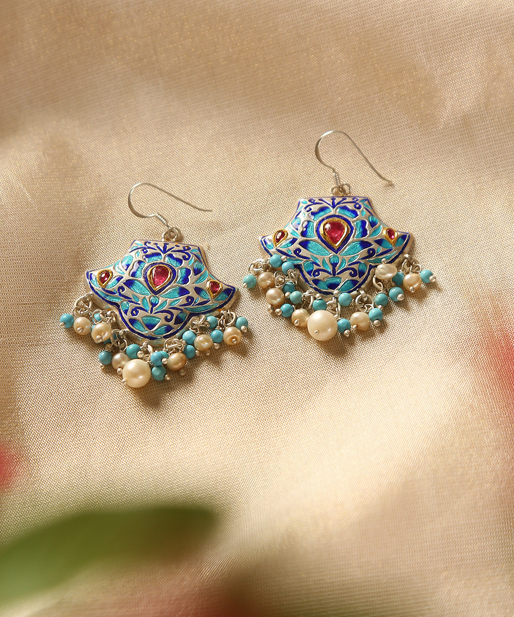 Nairit_Handcrafted_Pure_Silver_Blue_Meenakari_Earrings_With_Kairi_Motif_WeaverStory_01