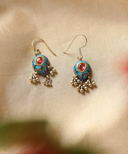 Zain_Handcrafted_Pure_Blue_Silver_Earrings_With_Meenakari_WeaverStory_01