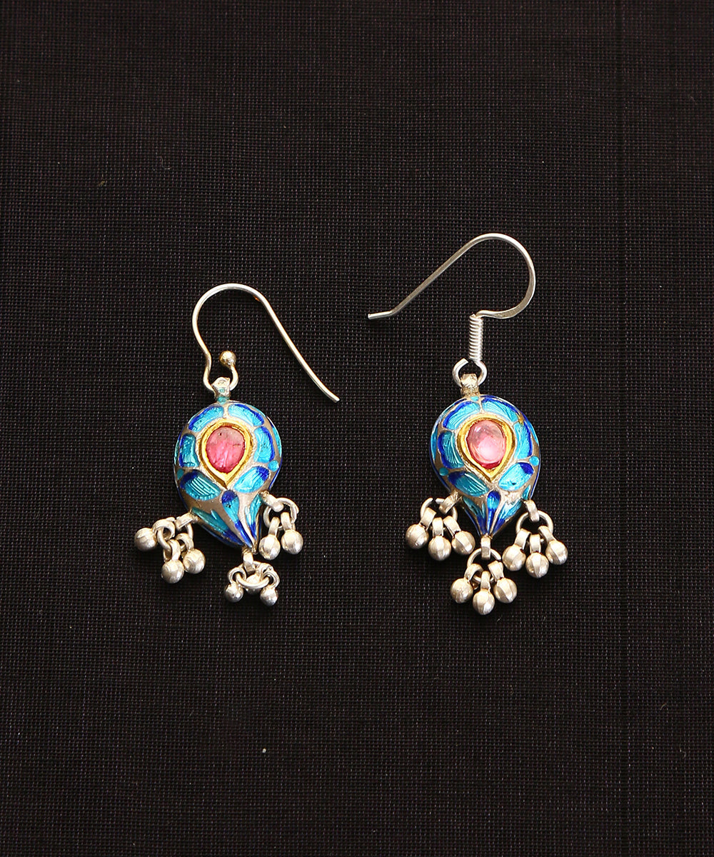 Zain_Handcrafted_Pure_Blue_Silver_Earrings_With_Meenakari_WeaverStory_02