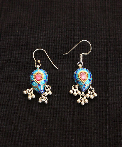 Zain_Handcrafted_Pure_Blue_Silver_Earrings_With_Meenakari_WeaverStory_02