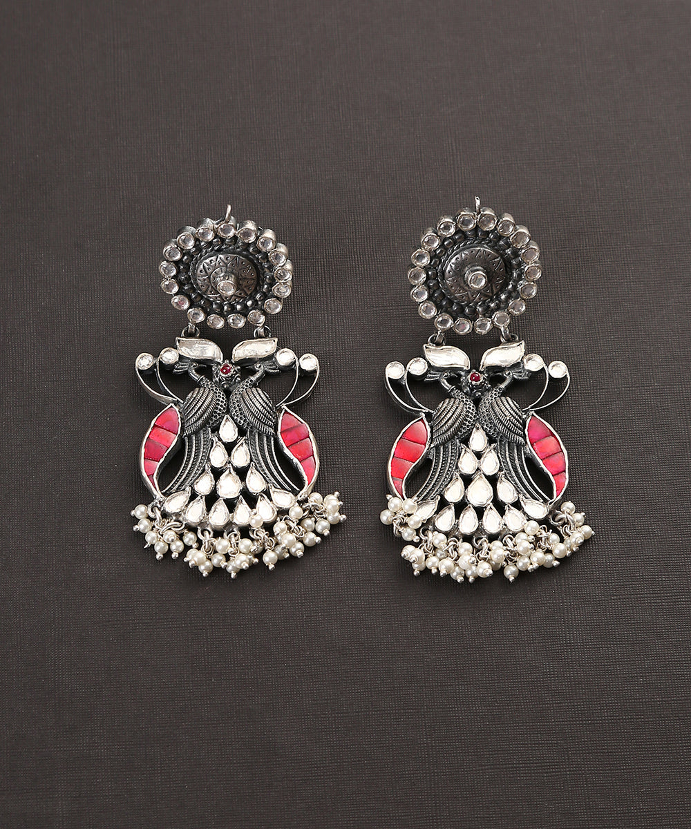 Amani_Handcrafted_Red_Blue_Oxidised_Pure_Silver_Tribal_Earrings_WeaverStory_02