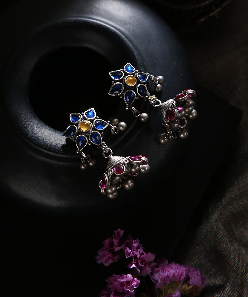 Tasneem_Handcrafted_Red_Yellow_Tribal_Oxidised_Pure_Silver_Earrings_WeaverStory_01